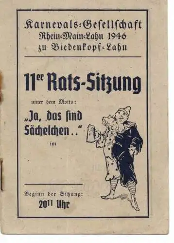 3560 BIEDENKOPF, KARNEVAL, Liederheft v. 1947 der Karnevals-Gesellschaft Rhein-Main-Lahn von 1946, 11er-Rats-Sitzung
