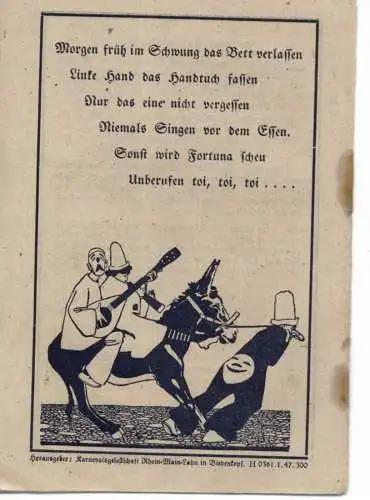 3560 BIEDENKOPF, KARNEVAL, Liederheft v. 1947 der Karnevals-Gesellschaft Rhein-Main-Lahn von 1946, 11er-Rats-Sitzung