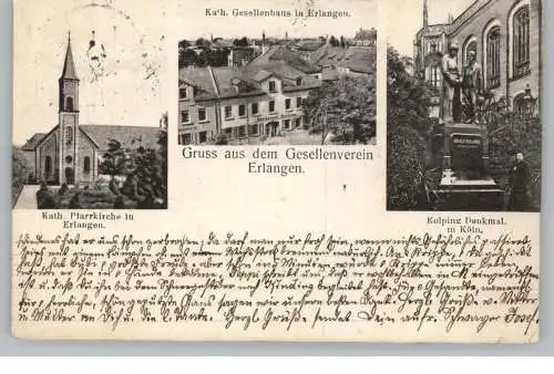 8520 ERLANGEN, Kath. Gesellenhaus / Kolpinghaus, Kath. Pfarrkirche, Kolping Denkmal - Köln, 1906