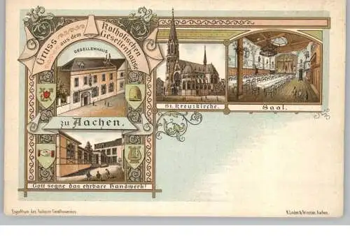 5100 AACHEN, Lithographie, Kath. Gesellenhaus / Kolpinghaus, St. Kreuzkirche