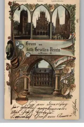 4400 MÜNSTER, Gruß vom katholischen Gesellen-Verein / Gesellenhaus / Kolpinghaus, 1908