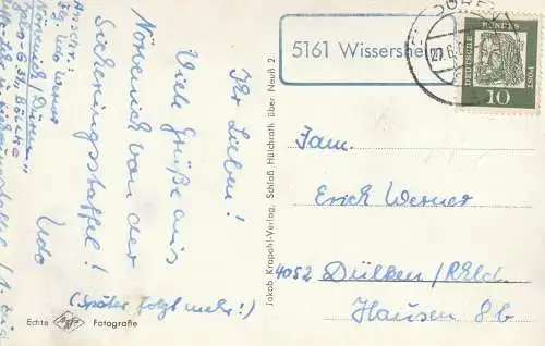 5164 NÖRVENICH - WISSERSHEIM, Postgeschichte, Landpoststempel "5161 Wissersheim" aptierter Düren-Stempel, 1962