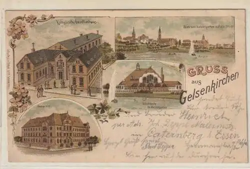 4650 GELSENKIRCHEN, Lithographie 1900, Kath. Gesellenhaus / Kolpinghaus, Amtsgericht, Stadthalle...
