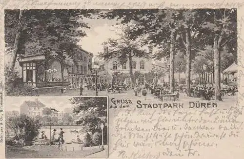 5160 DÜREN, Lithographie 1903, Gruss aus dem Stadtpark, Verlag Reisinger Köln
