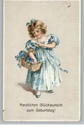 KINDER - Mädchen mit Blumenkorb, Präge-Karte / embossed / relief, 1910