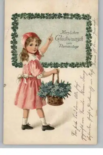 KINDER - Mädchen mit Blumenkorb, Namenstag, 1920