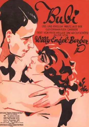 MUSIK - "BUBI", Plakat zu Lied und English Waltz von Fred Heller /Adolf Schütz / Willy Engel - Berger