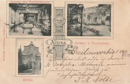 2000 HAMBURG - ALTONA, kath. Gesellenhaus / Kolpinghaus, Billardsaal, Kirche, Garten, 1900