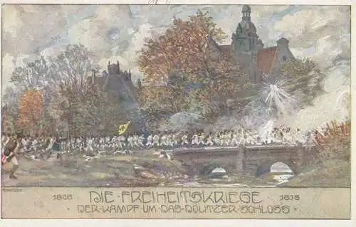 0-7000 LEIPZIG - DÖLITZ, Schloß, Völkerschlacht 1813, Historische Ansicht, Künstler Karte Kutzer