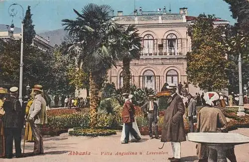 HR 51410 OPATJA / ABBAZZIA, Villa Angiolina und Lesesalon, belebte Szene, 1912, Verlag Rubel - Wien