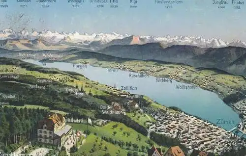 CH 8000 ZÜRICH - ZÜRICHBERG ZH, Alkoholfreies Kurhaus, Blick über den Zürichsee, 1912