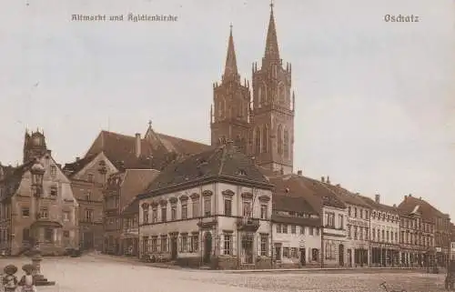 0-7260 OSCHATZ, Altmarkt und Ägidienkirche, 1911, GLOBUS - Tauschvignette