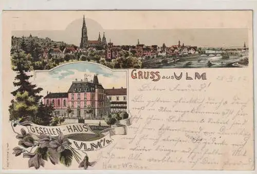 7900 ULM, Lithographie 1902, Gesellen - Haus / Kolpinghaus, Gesamtansicht