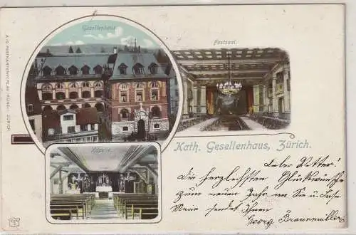 CH 8000 ZÜRICH - WOLFBACH ZH, Lithographie 1901, Kath. Gesellenhaus / Kolpinghaus, 3 Ansichten, Verlag Künzli
