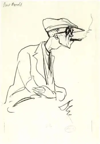 THEATER - Bert Brecht bei der Regieprobe, Bleistiftzeichnung B.F. Dolbin