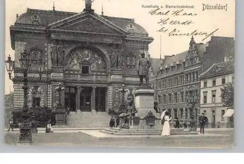 4000 DÜSSELDORF, Kunsthalle und Bismarckdenkmal, 1903, belebte Szene