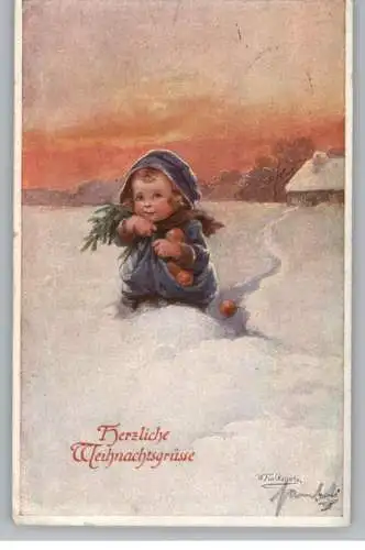 KINDER - Mädchen im Schnee, "Herzliche Weihnachtsgrüße" Wally Fialkowska, aus der Liebhaber - Sammelmappe