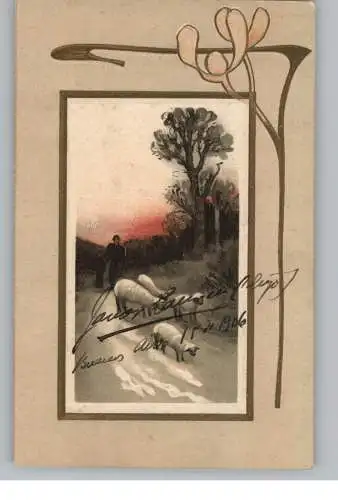 [Ansichtskarte] JUGENDSTIL / ART NOUVEAU - klassische Ornamentik im geprägten Golddruck, 1906. 