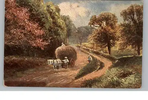 [Ansichtskarte] LANDWIRTSCHAFT - HEUERNTE / HEUTRANSPORT, Künstler-Karte. 