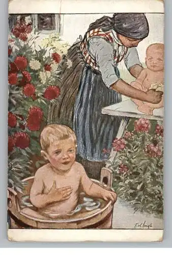 [Ansichtskarte] KÜNSTLER / ARTIST - F.W. VOIGT, "SAMSTAGWÄSCHE", "Jugend"-Postkarte # Serie XXIX, I, Verlag Hirth - München. 