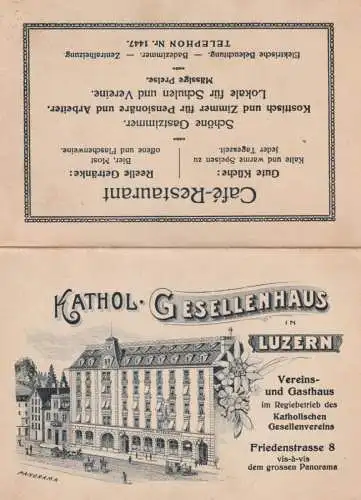 CH 6000 LUZERN LU, Klappkarte, Katholisches Gesellenhaus Friedenstrasse, Stadtplan, Verlag Huber Anacker & Co.