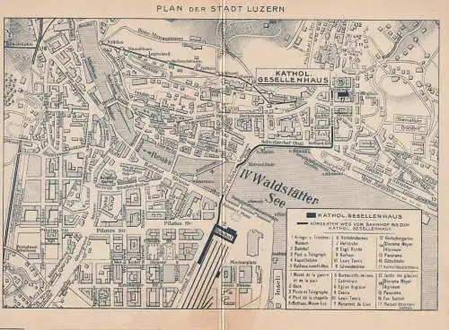 CH 6000 LUZERN LU, Klappkarte, Katholisches Gesellenhaus Friedenstrasse, Stadtplan, Verlag Huber Anacker & Co.