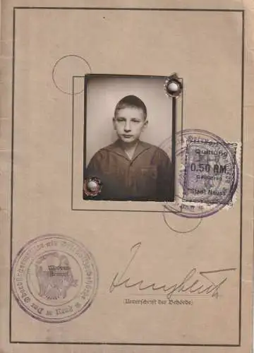 AUSWEIS / PASSPORT / CARTE D'IDENTITE - Kinderausweis DEUTSCHES REICH, Neuß, 1935