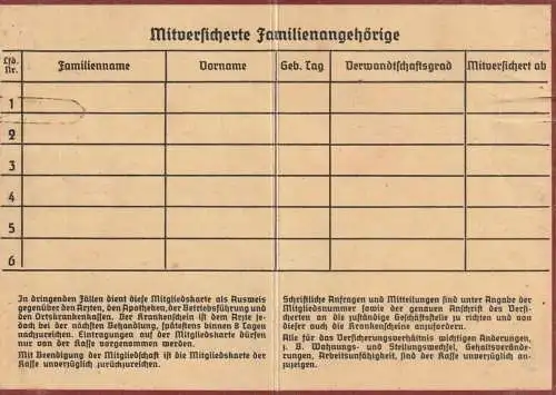 AUSWEIS / DOCUMENT - Mitgliedskarte Kaufmännische Krankenkasse Halle / Saale, 1937