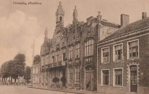 B 8470 GISTEL / CHISTELLES, Stadhuis / Drukkerij Bogaerts, 1917, deutsche Feldpost Krafwagenzug Marine Korps