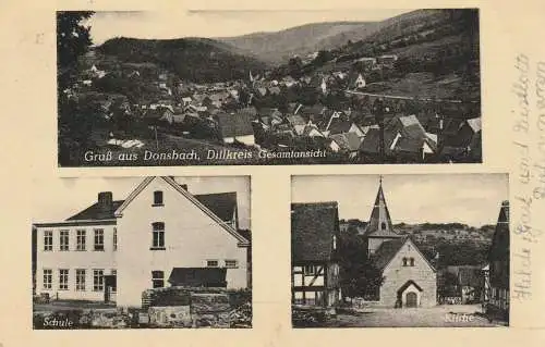 6340 DILLENBURG - DONSBACH, Schule, Kirche, Gesamtansicht, 1954