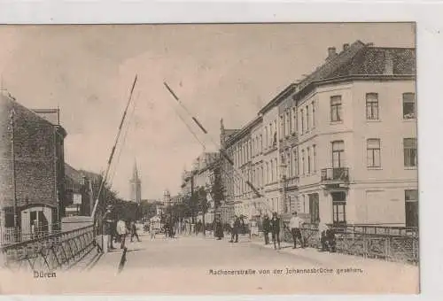 5160 DÜREN, Aachener Strasse an der Johannesbrücke, belebte Szene, 1908