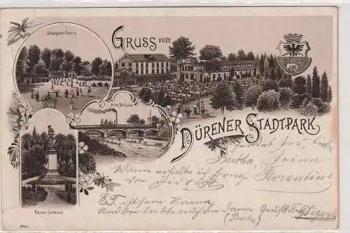 5160 DÜREN, Lithographie 1897, Gruss vom Dürener Stadtpark, 4 Ansichten