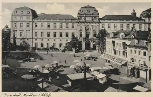 6100 DARMSTADT, Markt und Schloß, NS-Beflaggung der Geschäfte, 1942, Feldpost nach St. Vith