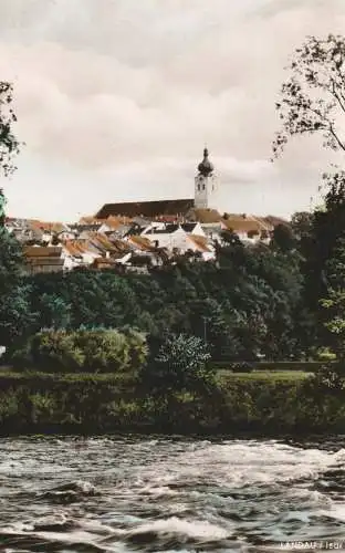 8380 LANDAU / Isar, Blick auf den Ort, 1962, aptierter Stempel