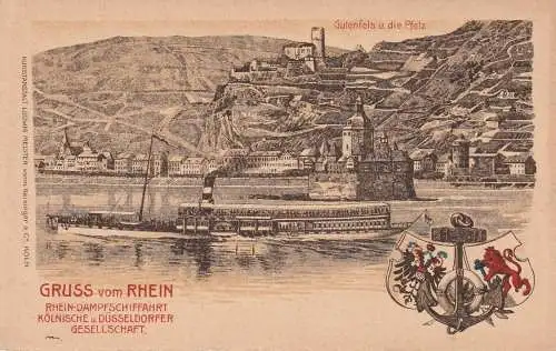 BINNENSCHIFFE - RHEIN, Köln-Düsseldorfer "ELSA" vor Kaub, KD-Werbekarte, ca. 1905, Verlag Meister / Reisinger - Köln