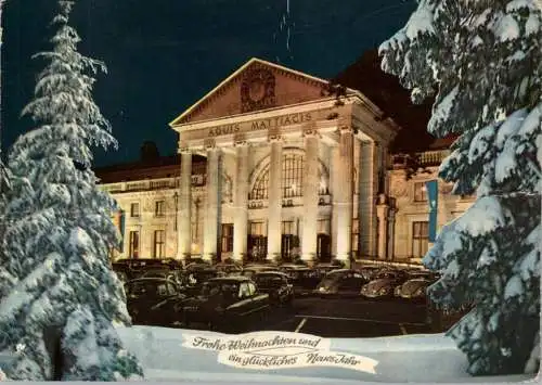 6200 WIESBADEN, Kurhaus, Weihnachtskarte 196... Oldtimer, FORD, VW-Käfer.. Druckstelle