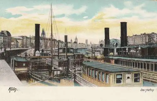 [Ansichtskarte] BINNENSCHIFFE - RHEIN, Köln - Düsseldorfer Dampfer im Kölner Hafen, coloriert, ca. 1905. 