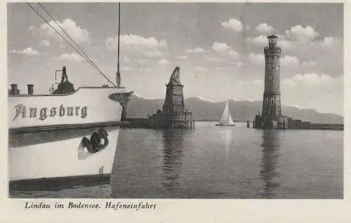 [Ansichtskarte] BINNENSCHIFFE - BODENSEE, "AUGSBURG" im Hafen Lindau. 