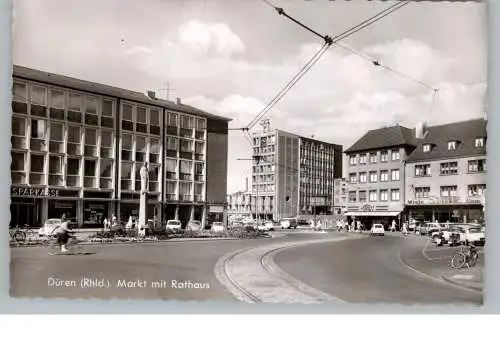 [Ansichtskarte] 5160 DÜREN, Markt mit Rathaus, Sparkasse, Oldtimer - Goggomobil. CITROEN DS, VW - Käfer, 1962. 