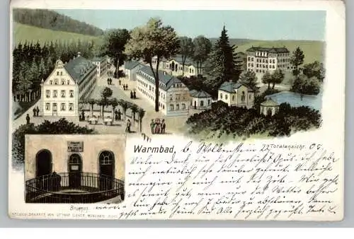 [Ansichtskarte] 0-9372 WOLKENSTEIN - WARMBAD, Lithographie, Brunnen, Gesamtansicht. 