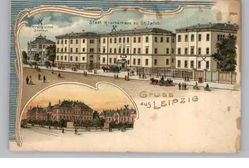 [Ansichtskarte] 0-7000 LEIPZIG, Lithographie, Städt. Krankenhaus St. Jacob, leicht randfleckig. 