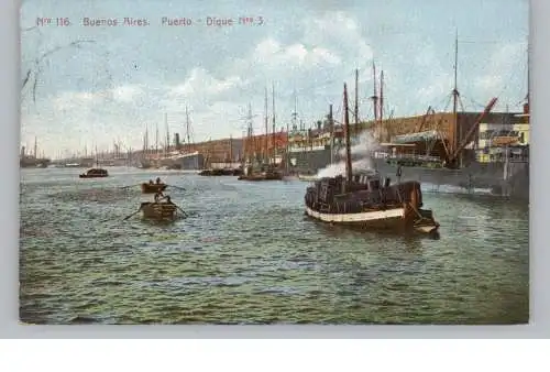 [Ansichtskarte] ARGENTINA - BUENOS AIRES, Puerto - Digue no. 3, 1907. 