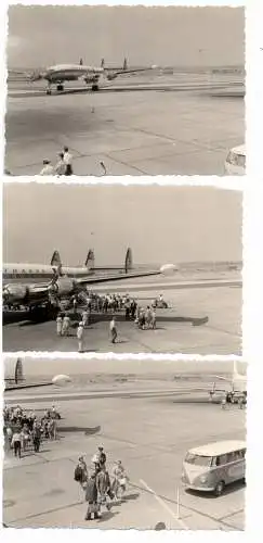 [Ansichtskarte] 5000 KÖLN - WAHN, FLUGHAFEN / AIRPORT Köln - Bonn, 6 Kleinphotos, u.a. Ankunft einer Lockheed Super Constellation, Lufthansa VW-Bus... 50er Jahre. 