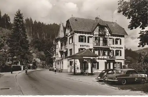 [Ansichtskarte] 7292 BAIERSBRONN - SCHÖNMÜNZACH, Kurhotel Waldhorn, MONTANOL - TANKSTELLE, VW - Käfer. 