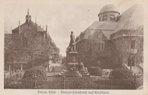 [Ansichtskarte] 5160 DÜREN, Bismarckdenkmal und Kreishaus. 