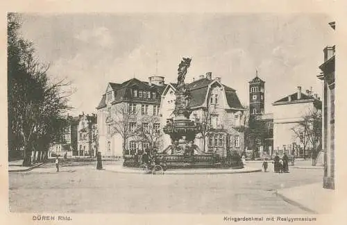 [Ansichtskarte] 5160 DÜREN, Kriegerdenkmal und Realgymnasium, Verlag Heiss & Co. - Cöln. 