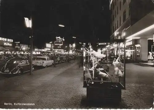 [Ansichtskarte] 1000 BERLIN, Kurfürstendamm bei Nacht, VW - Käfer, 1960. 