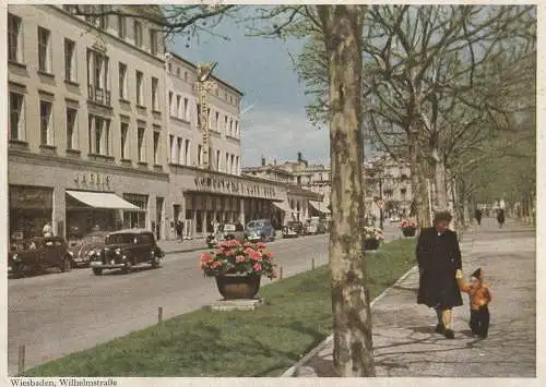 [Ansichtskarte] 6200 WIESBADEN, Wilhelmstrasse frühe 50er Jahre, Oldtimer OPEL, MERCEDES  - BENZ , VW - Käfer. 