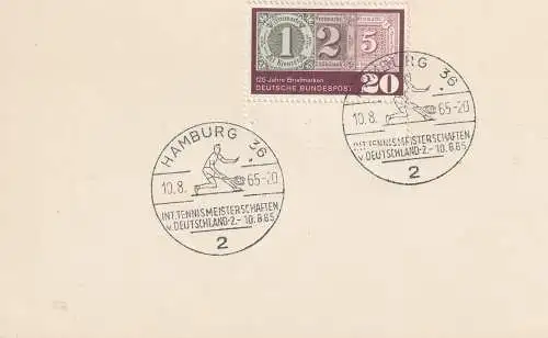 [Ansichtskarte] SPORT - TENNIS - Sonderstempel Internationale Tennismeisterschaften von Deutschland Hamburg 1965. 