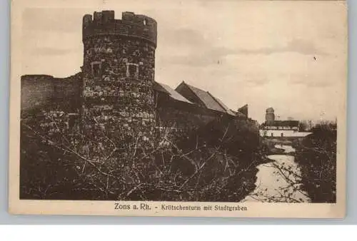 [Ansichtskarte] 4047 DORMAGEN - ZONS, Krötschenturm mit Stadtgraben, 1923, belgische Militärpost. 